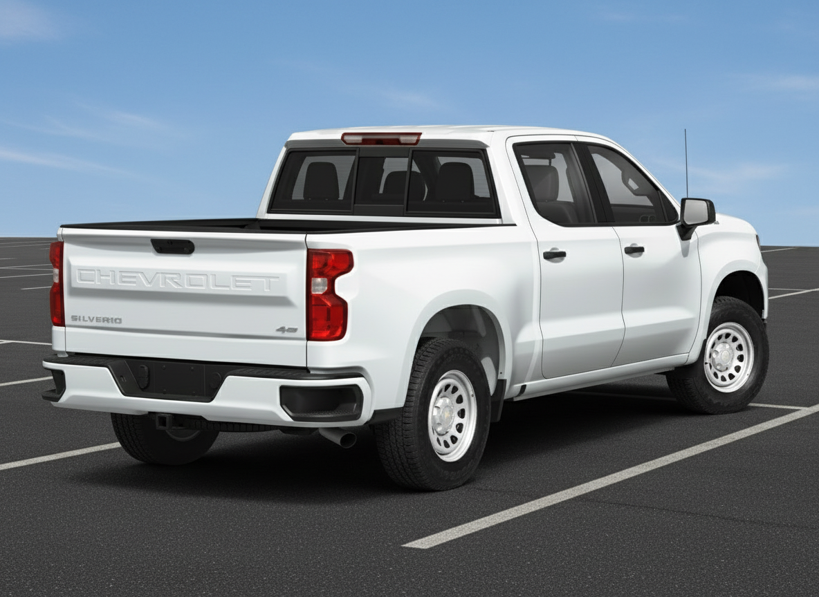 White Chevrolet Silverado pickup truck on a white background