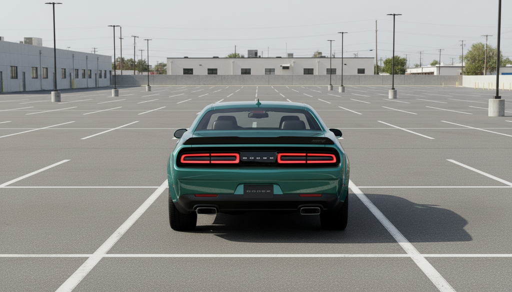 Teal car with red taillights on a white background