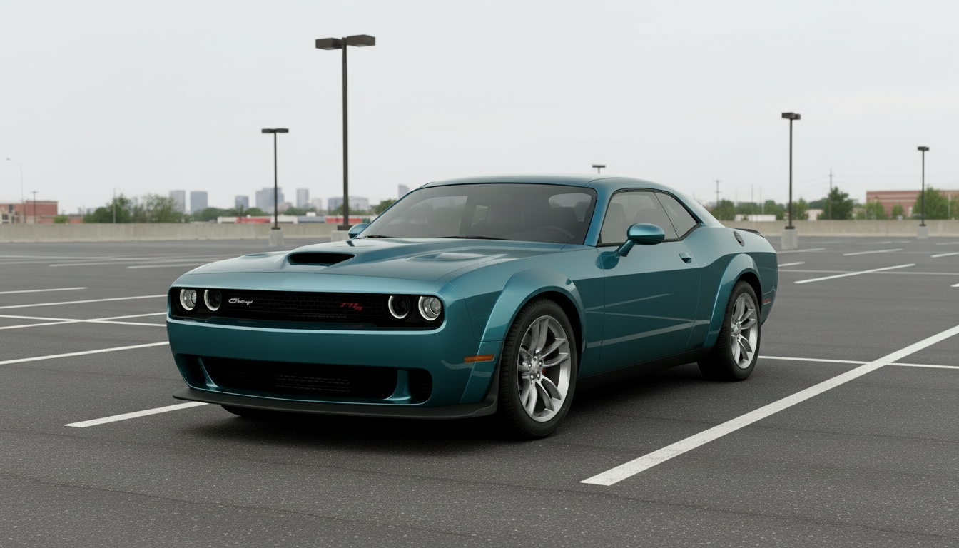 Teal muscle car on a white background