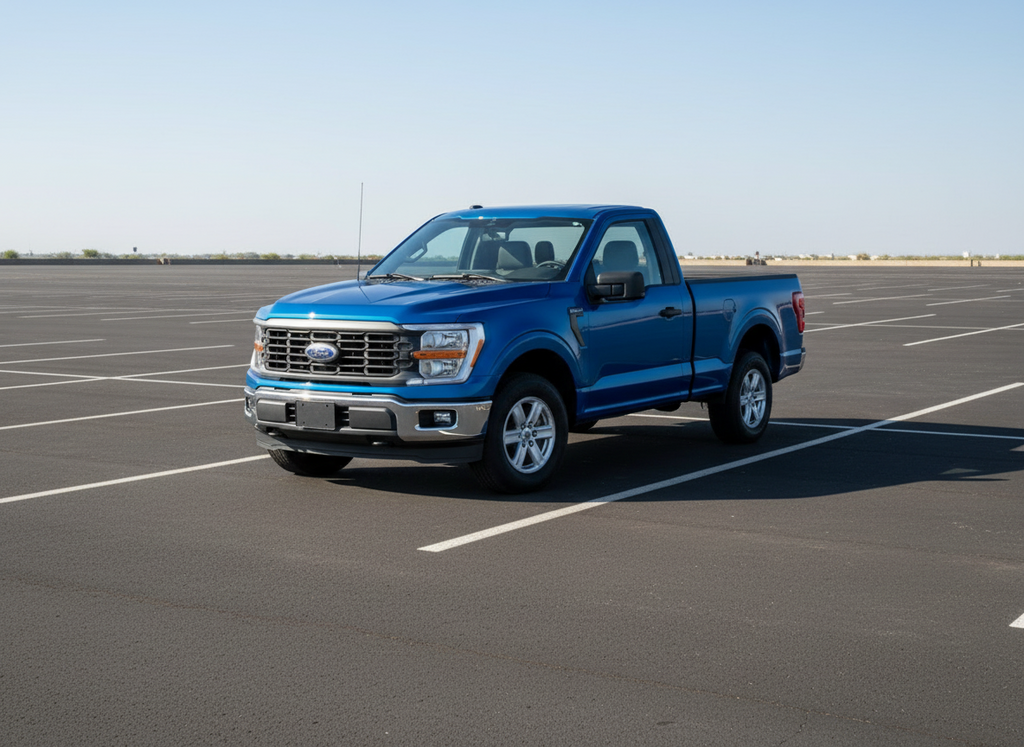 Blue Ford truck on a white background