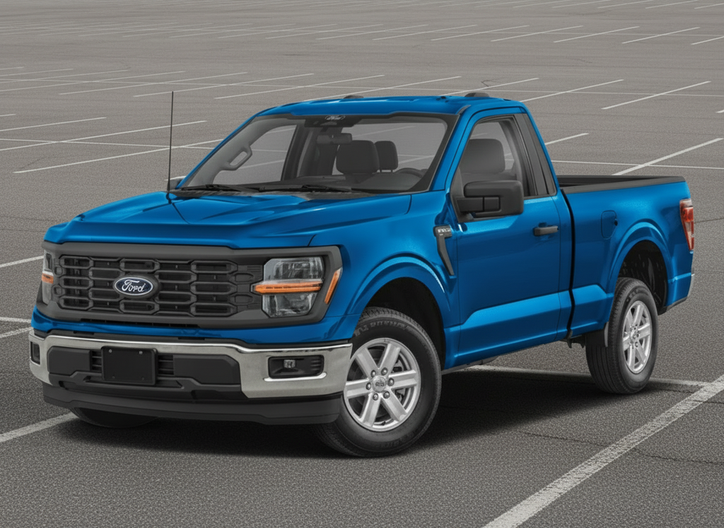 Blue Ford truck on a white background