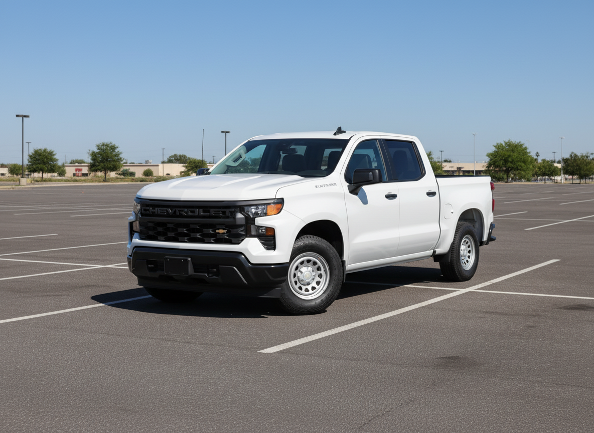 White Chevrolet Silverado pickup truck on a white background