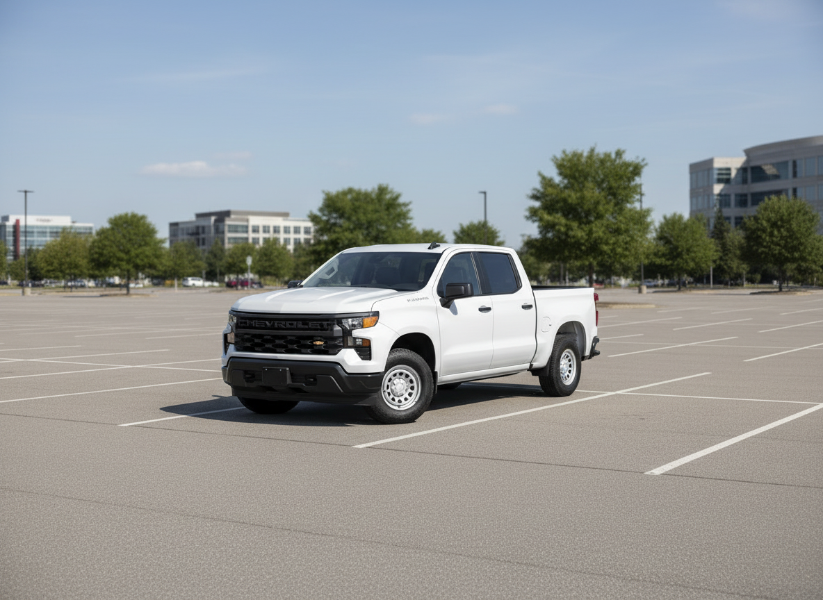 White Chevrolet Silverado pickup truck on a white background