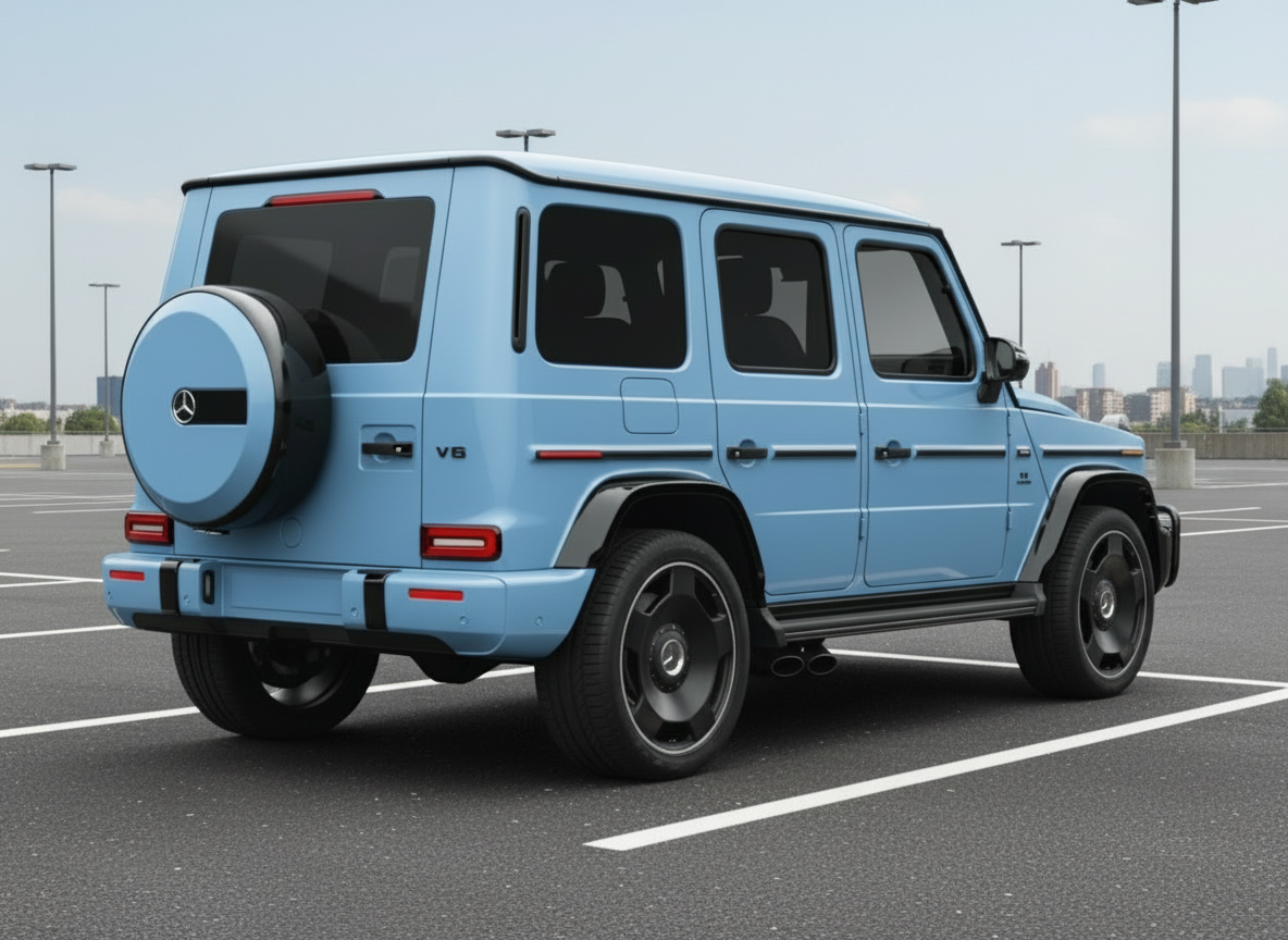 Blue Mercedes-Benz G-Class SUV on a white background