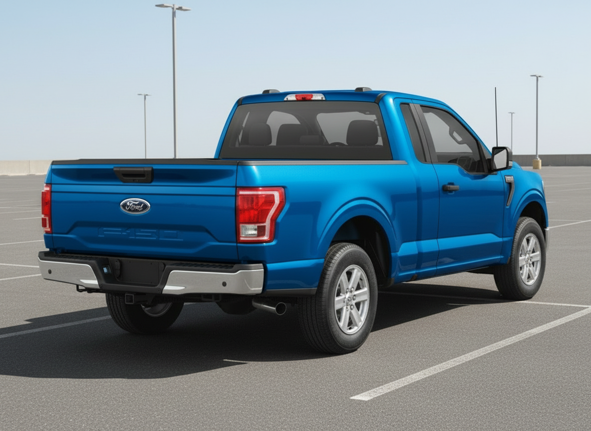 Blue Ford truck on a white background
