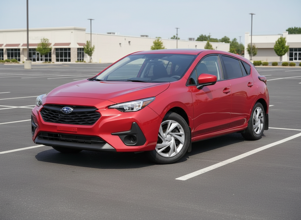 Red Subaru car on a white background