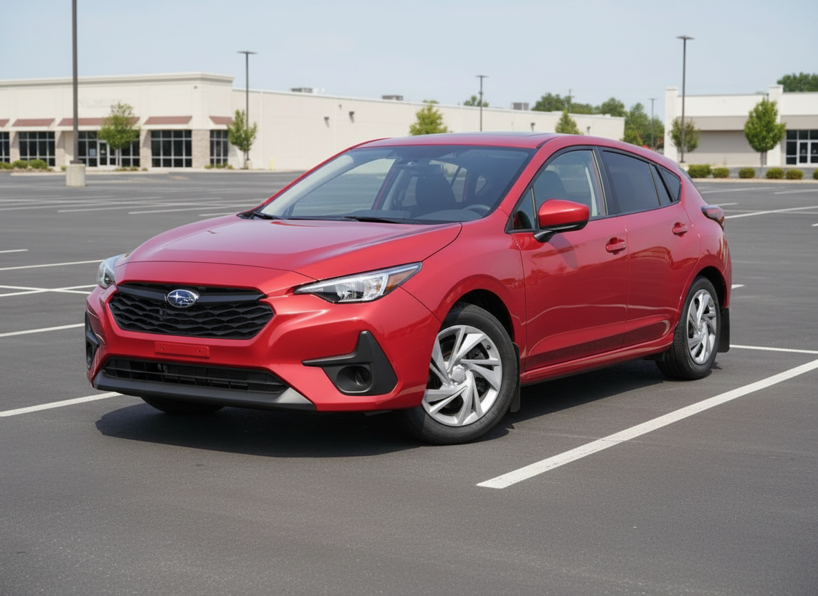 Red Subaru car on a white background