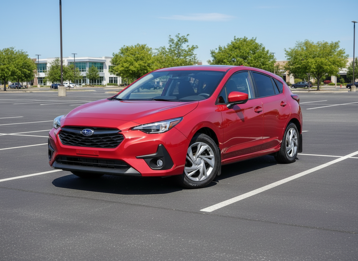 Red Subaru car on a white background