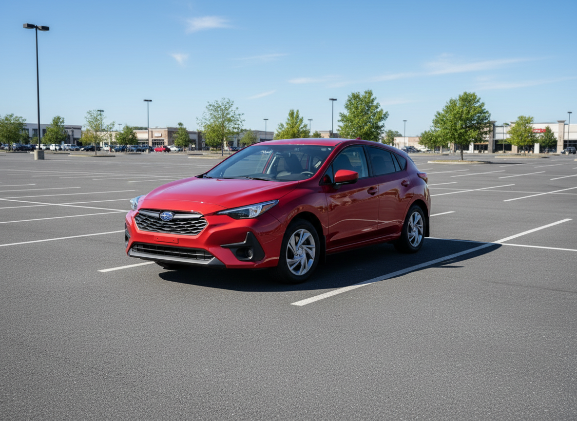 Red Subaru car on a white background