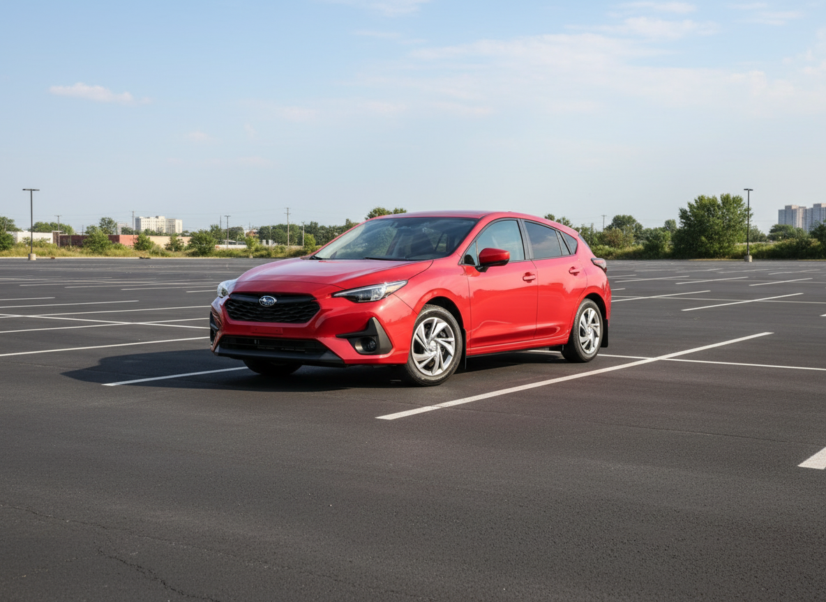 Red Subaru car on a white background