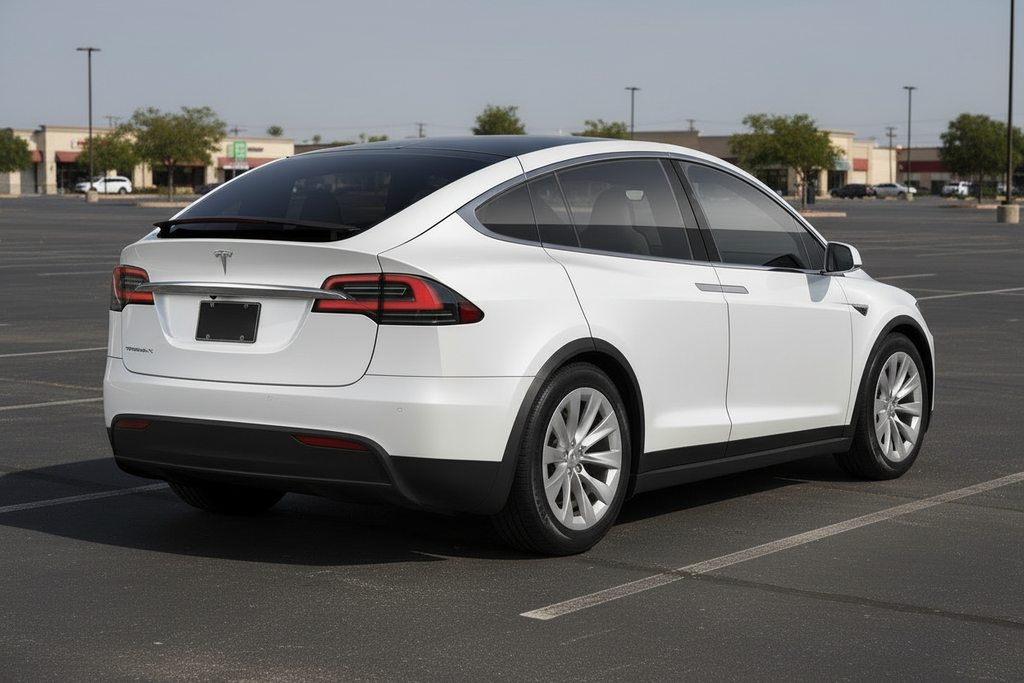 White Tesla Model X on a gray background