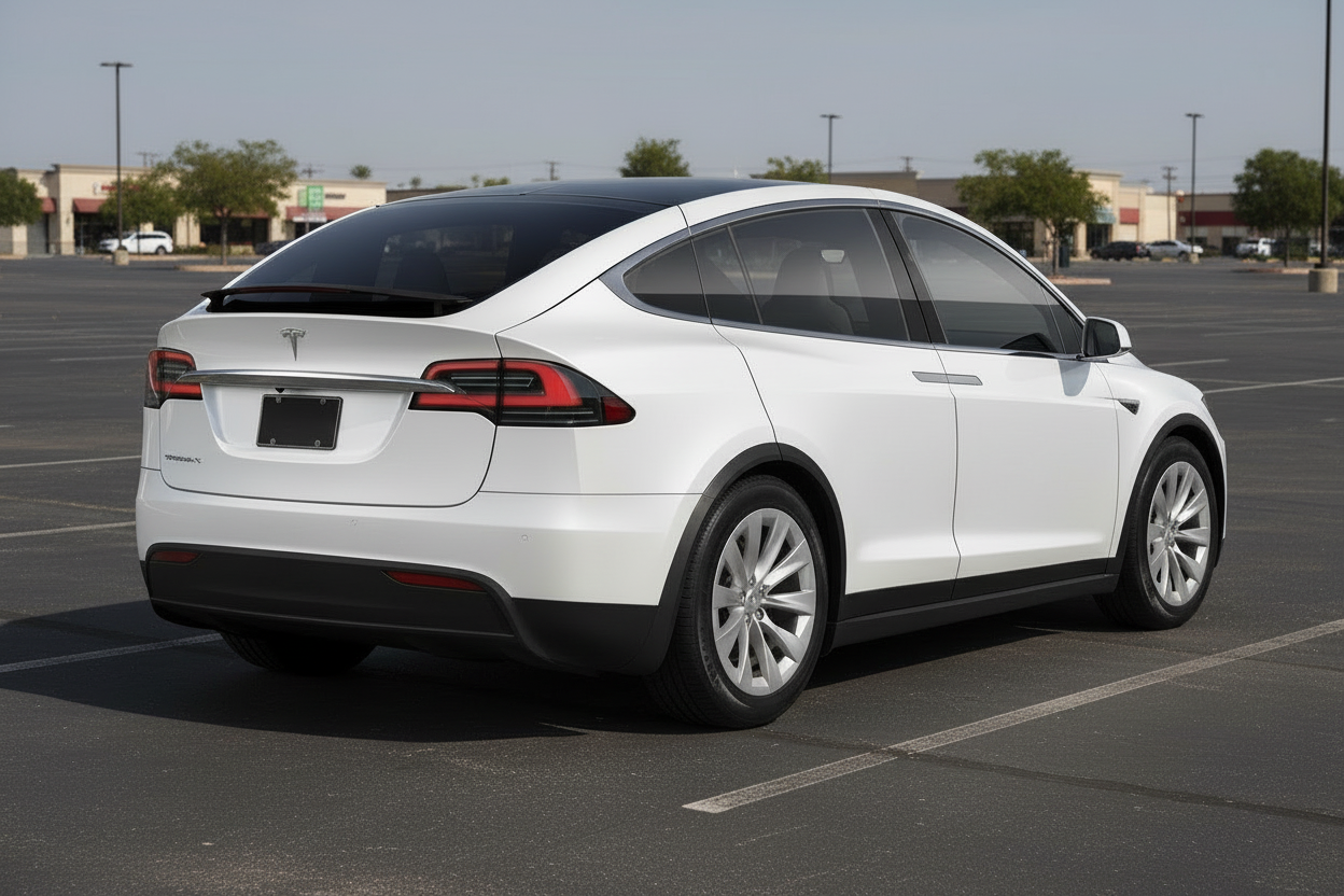 White Tesla Model X on a gray background