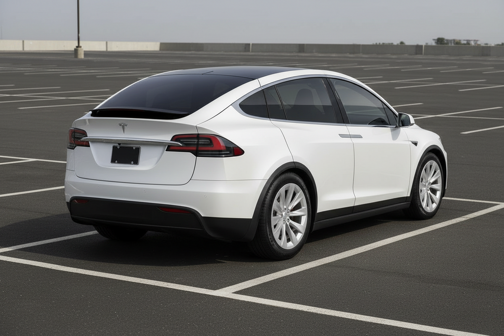 White Tesla Model X on a light gray background